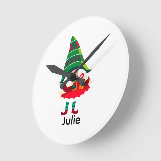 Personalisierter Weihnachtsgnom Holing eine Gesche Runde Wanduhr (Winkel)