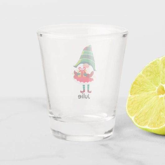 Personalisierter Weihnachtsgnom Holing eine Gesche Schnapsglas (Rückseite)