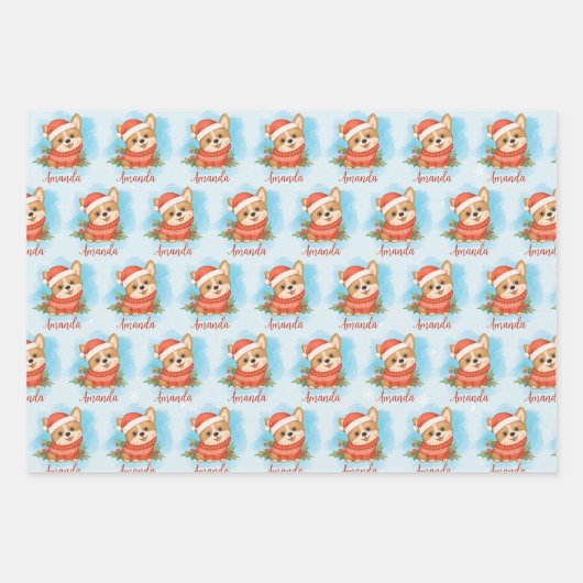 Personalisierter Weihnachtskorgi Geschenkpapier Set (Vorderseite 3)