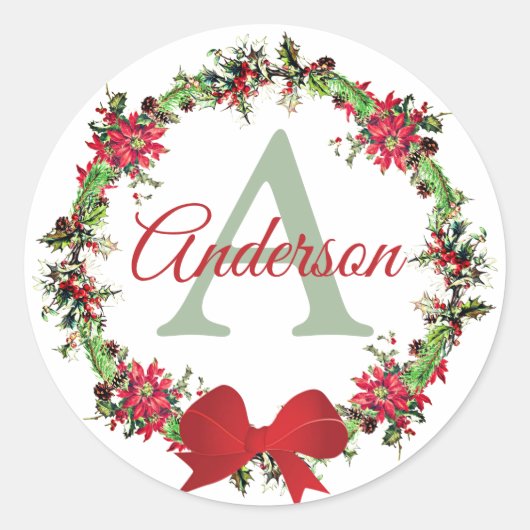 Personalisierter Weihnachtskranz Classic Round Sti Runder Aufkleber (Vorderseite)