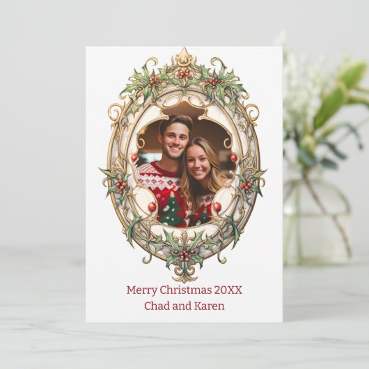 Personalisierter Weihnachtskranz Feiertagskarte (Stehend Vorderseite)