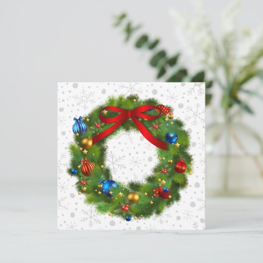 Personalisierter Weihnachtskranz Feiertagskarte (Stehend Vorderseite)