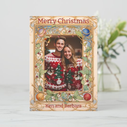 Personalisierter Weihnachtskranz Feiertagskarte (Stehend Vorderseite)