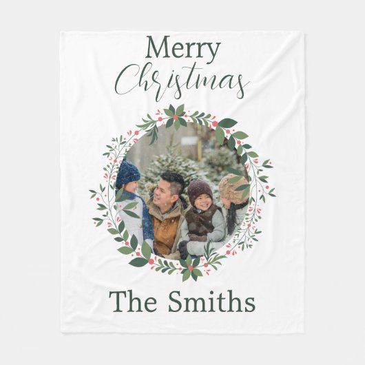 Personalisierter Weihnachtskranz Fleecedecke (Vorderseite)