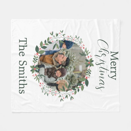 Personalisierter Weihnachtskranz Fleecedecke (Vorderseite (Horizontal))