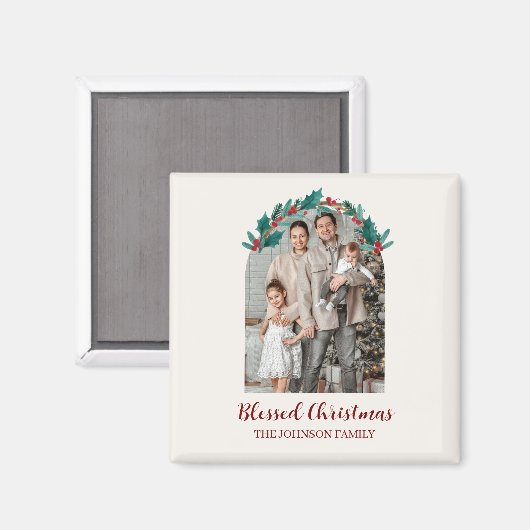 Personalisierter Weihnachtskranz Foto- & Namensmag Magnet (Vorderseite/Rückseite)