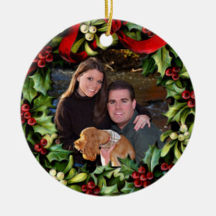 Personalisierter Weihnachtskranz-Foto-Schmuck Keramikornament