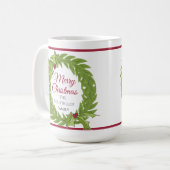 Personalisierter Weihnachtskranz Frohe Weihnachten Kaffeetasse (Vorderseite Links)