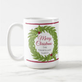 Personalisierter Weihnachtskranz Frohe Weihnachten Kaffeetasse (Links)