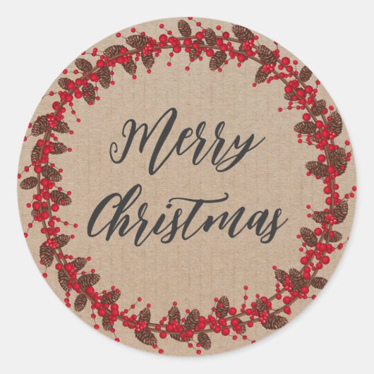 Personalisierter Weihnachtskranz frohe Weihnachten Runder Aufkleber (Vorderseite)