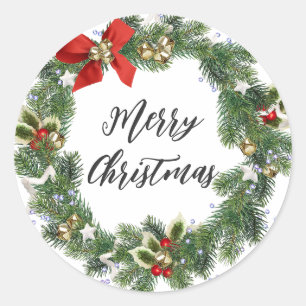 Personalisierter Weihnachtskranz frohe Weihnachten Runder Aufkleber