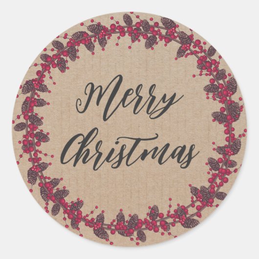 Personalisierter Weihnachtskranz frohe Weihnachtsk Runder Aufkleber (Vorderseite)