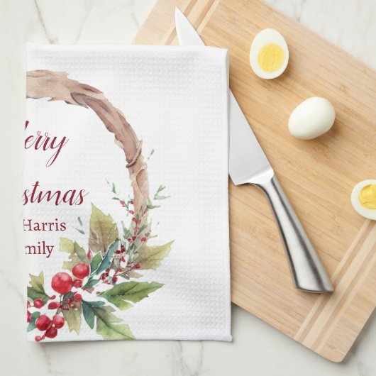 Personalisierter Weihnachtskranz Geschirrtuch (Viertel Falte)