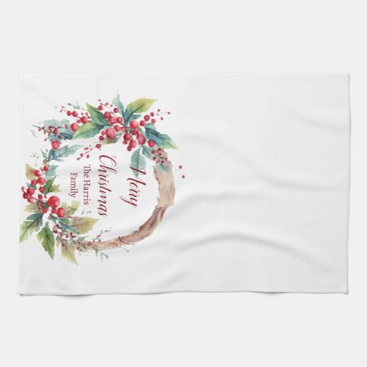 Personalisierter Weihnachtskranz Geschirrtuch (Horizontal)