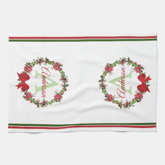 Personalisierter Weihnachtskranz Geschirrtuch (Horizontal)