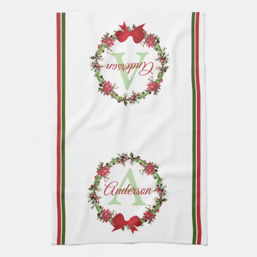 Personalisierter Weihnachtskranz Geschirrtuch (Vertikal)