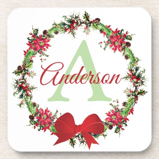 Personalisierter Weihnachtskranz Getränkeuntersetzer (Vorderseite)