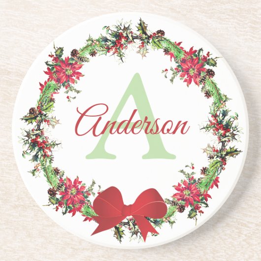 Personalisierter Weihnachtskranz Getränkeuntersetzer (Vorne)