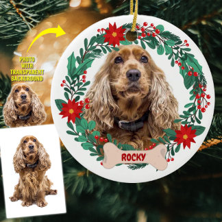 Personalisierter Weihnachtskranz mit Begleiter-Fot Keramik Ornament