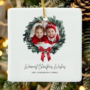 Personalisierter Weihnachtskranz mit Foto und Name Keramikornament