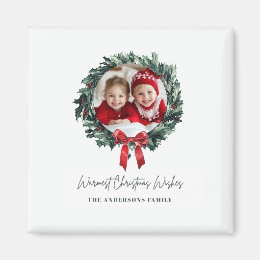 Personalisierter Weihnachtskranz mit Foto und Name Magnet (Vorne)