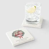 Personalisierter Weihnachtskranz mit Foto und Name Steinuntersetzer (Seitenansicht)