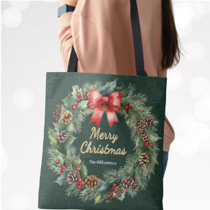 Personalisierter Weihnachtskranz mit roter Schleif Tasche