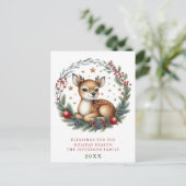 Personalisierter Weihnachtskranz mit süßen Hirsche Postkarte (Stehend Vorderseite)