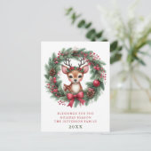 Personalisierter Weihnachtskranz mit süßen Hirsche Postkarte (Stehend Vorderseite)