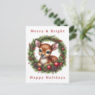 Personalisierter Weihnachtskranz mit süßen Hirsche Postkarte