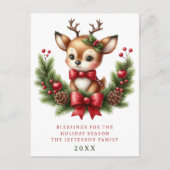 Personalisierter Weihnachtskranz mit süßen Hirsche Postkarte (Vorderseite)
