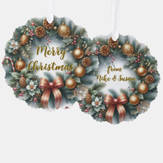 Personalisierter Weihnachtskranz Ornament Karte (Vorderseite/Rückseite)
