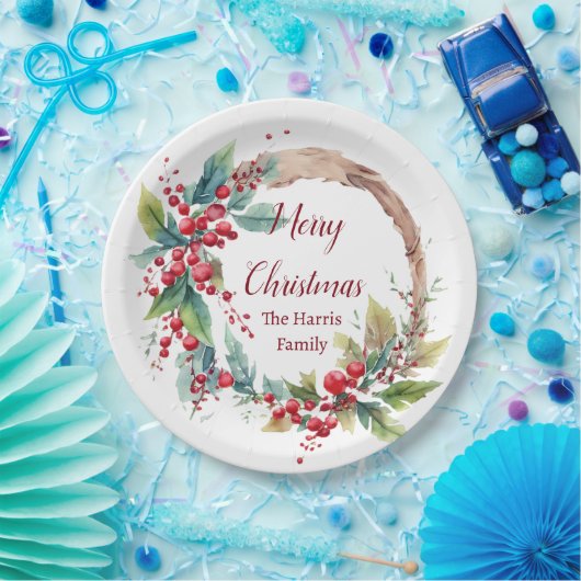 Personalisierter Weihnachtskranz Pappteller (Party)