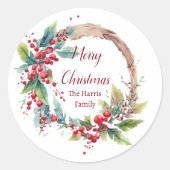 Personalisierter Weihnachtskranz Runder Aufkleber (Vorderseite)