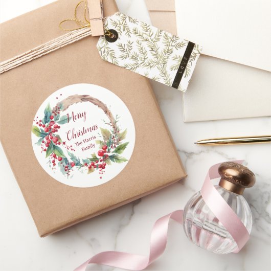Personalisierter Weihnachtskranz Runder Aufkleber (Schenken)