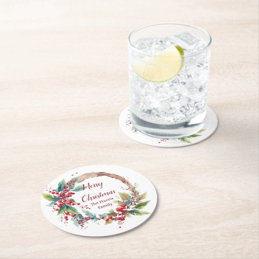 Personalisierter Weihnachtskranz Runder Pappuntersetzer (Vor Ort)