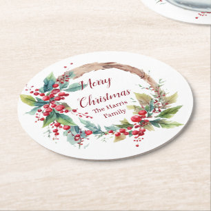 Personalisierter Weihnachtskranz Runder Pappuntersetzer