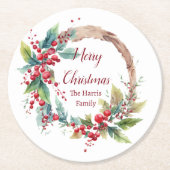 Personalisierter Weihnachtskranz Runder Pappuntersetzer (Vorderseite)