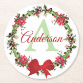 Personalisierter Weihnachtskranz Runder Pappuntersetzer (Vorderseite)