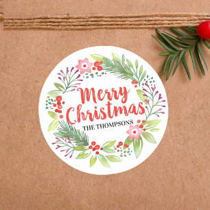 Personalisierter Weihnachtskranz Schriftzug Runder Aufkleber