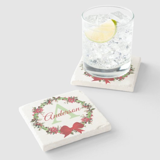 Personalisierter Weihnachtskranz Steinuntersetzer (Seitenansicht)