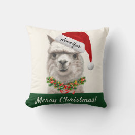 Personalisierter Weihnachtslama lächelt Throw Kiss Kissen