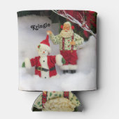 Personalisierter Weihnachtsmann baut einen Schneem Dosenkühler (Rückseite)