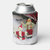 Personalisierter Weihnachtsmann baut einen Schneem Dosenkühler (Kanne Rückseite)