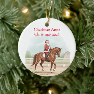 Personalisierter Weihnachtsmann beim Dressurreiten Keramik Ornament