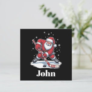 Personalisierter Weihnachtsmann Eishockey Weihnach Feiertagskarte