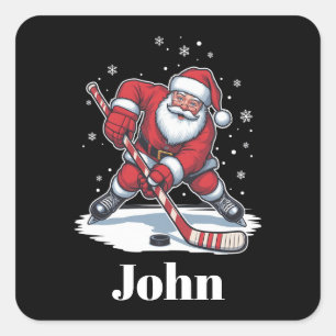 Personalisierter Weihnachtsmann Eishockey Weihnach Quadratischer Aufkleber