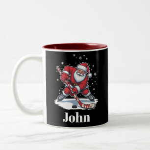 Personalisierter Weihnachtsmann Eishockey Weihnach Zweifarbige Tasse
