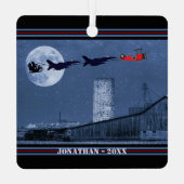 Personalisierter Weihnachtsmann, F16 Jet, Red Bipl Ornament Aus Metall (Rückseite)