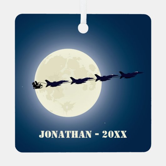 Personalisierter Weihnachtsmann/ F-16 Jets Militär Ornament Aus Metall (Rückseite)